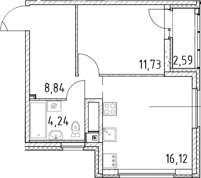1-комнатная квартира 40.93 м², 18/23 эт., ЖК «Город Первых»